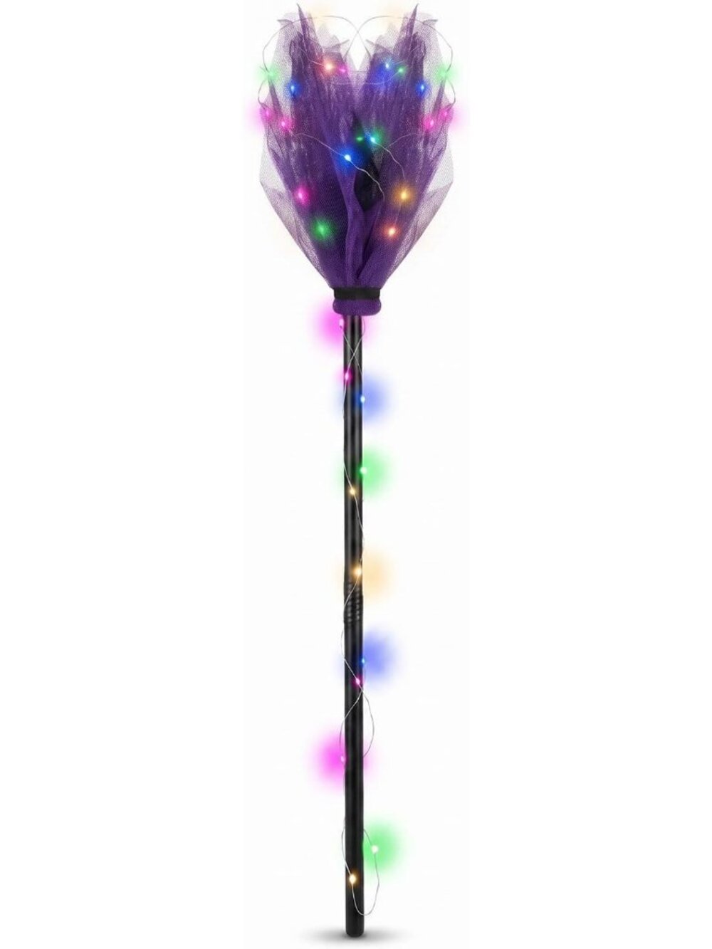 🎃 Kids Light Up Witch Broom Halloween Prop 34" Purple Tulle Broomstick for Kids